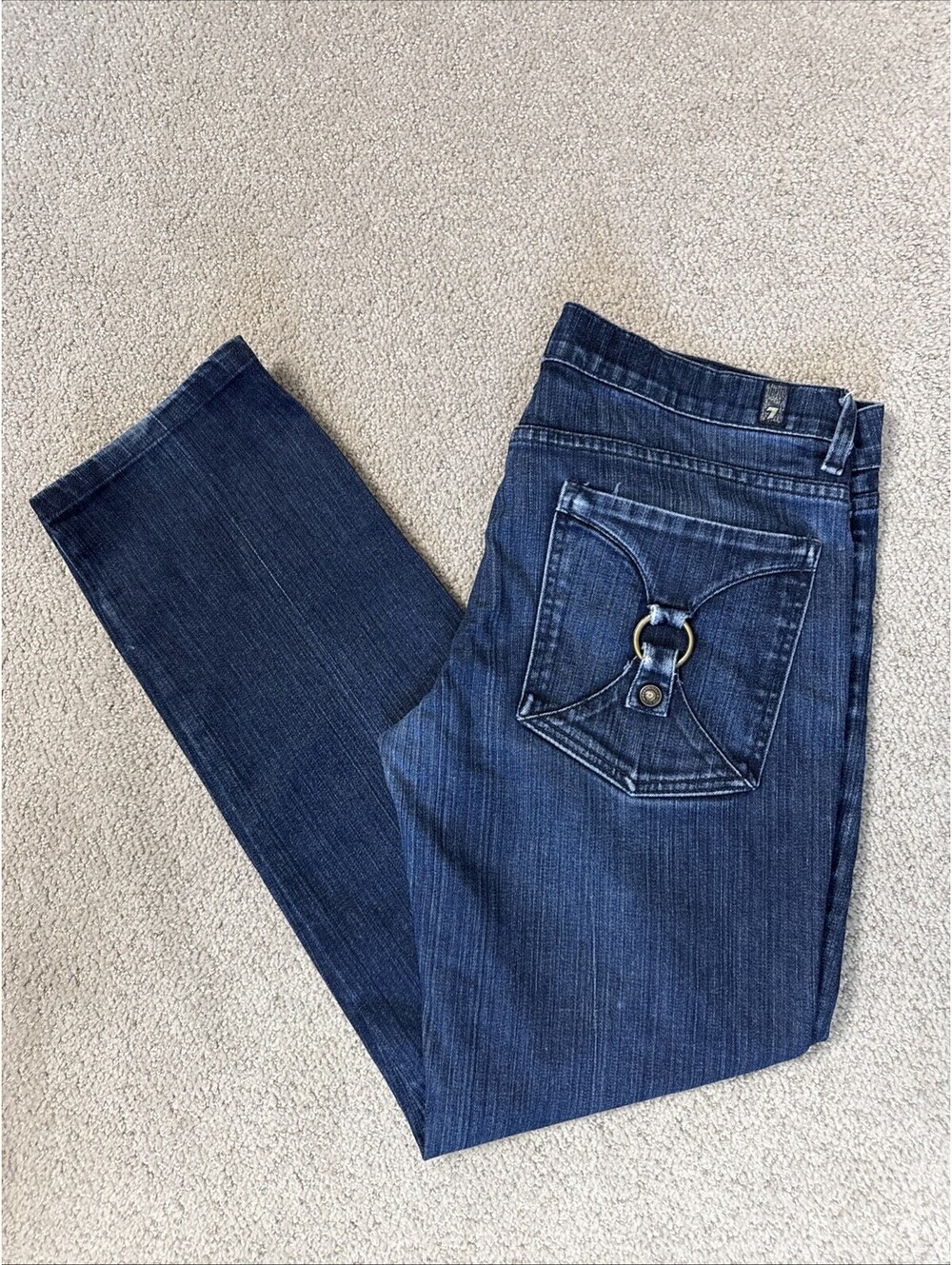 7 For All Mankind Straight Leg Jeans Women's Size 31 Blue Dark Wash Made in USA